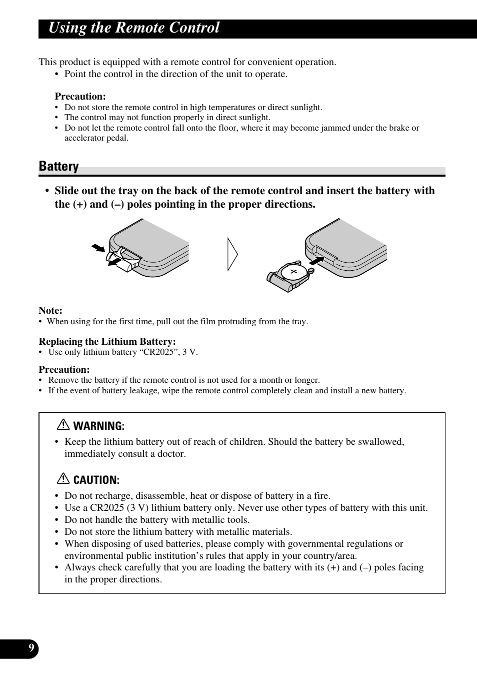 Using the remote control, Battery | Pioneer AVR-W6100 User Manual | Page 10 / 112
