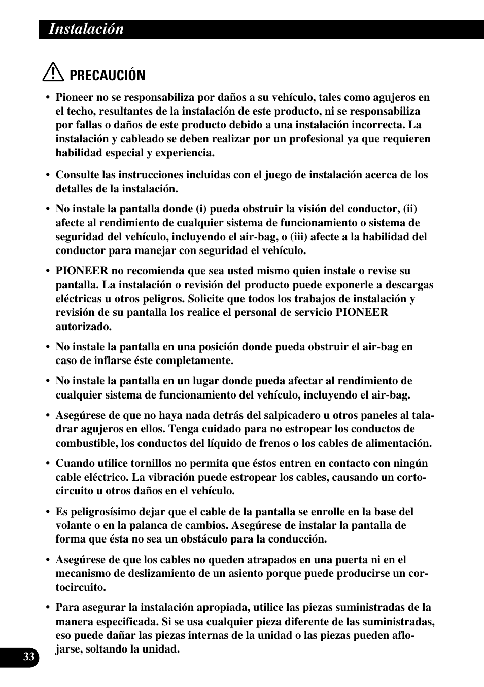 Instalación, Precaución | Pioneer AVR-W6100 User Manual | Page 106 / 112