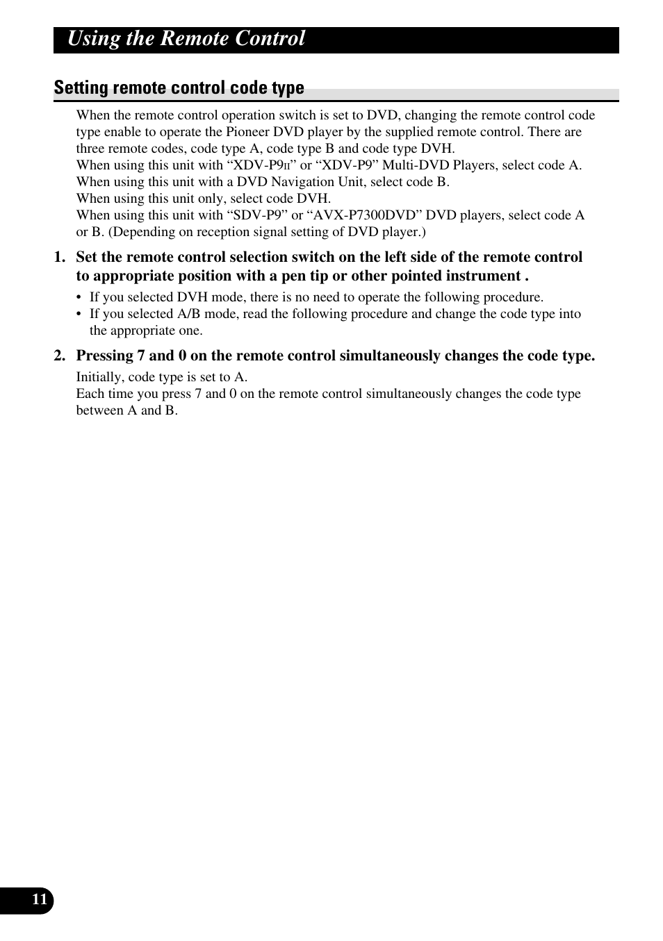 Setting remote control code type, Using the remote control | Pioneer AVR-W6100 User Manual | Page 12 / 112