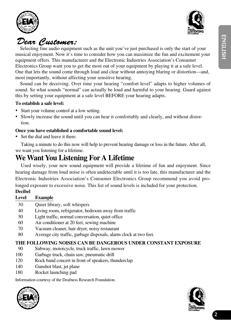 Dear customer, We want you listening for a lifetime | Pioneer AVR-W6100 User Manual | Page 3 / 112