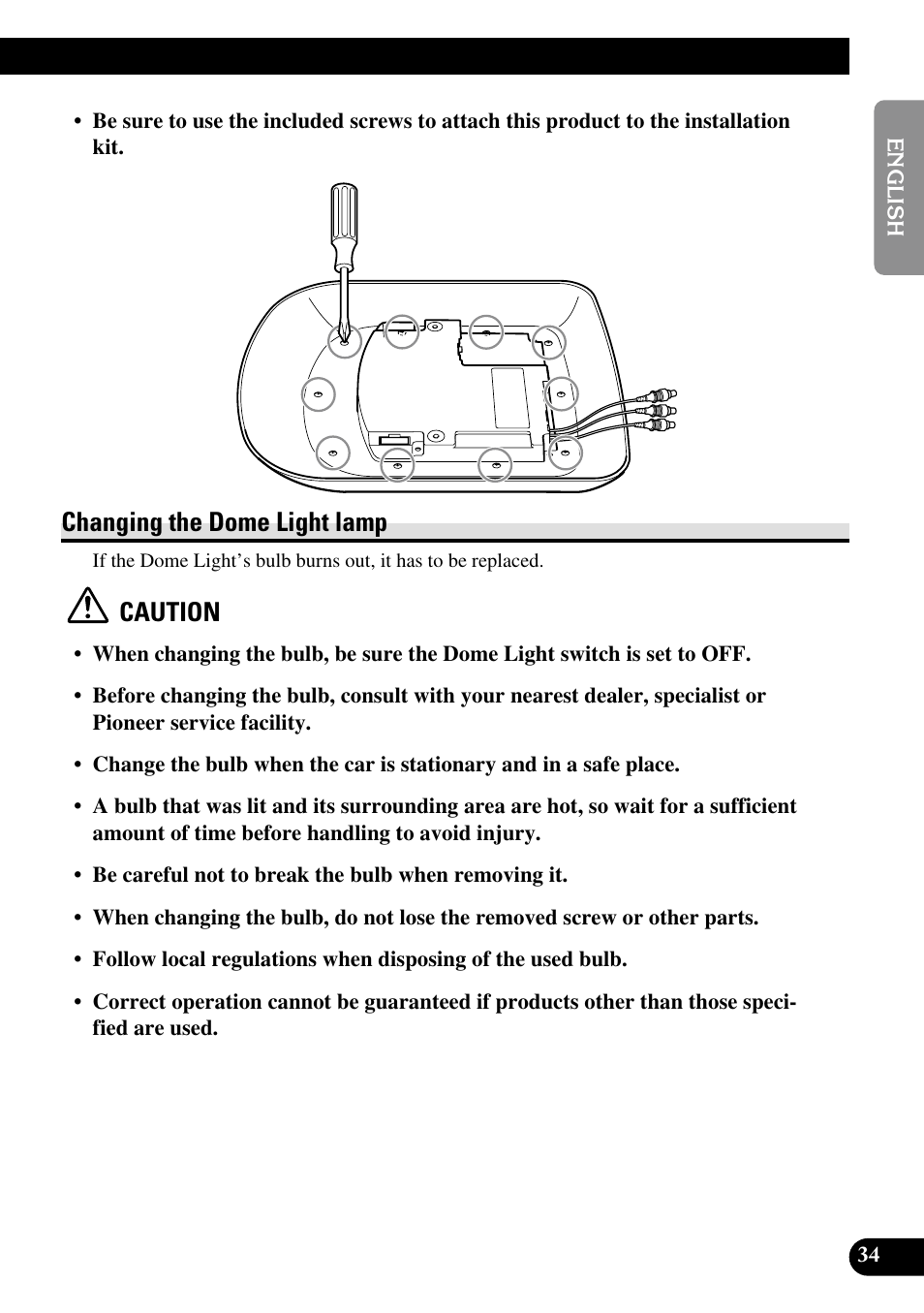 Changing the dome light lamp, Caution | Pioneer AVR-W6100 User Manual | Page 35 / 112