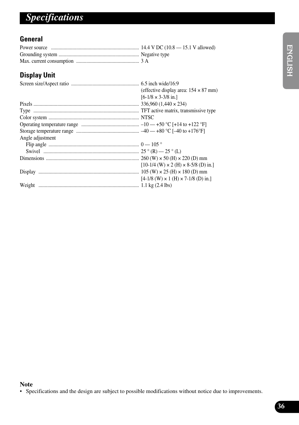 Specifications | Pioneer AVR-W6100 User Manual | Page 37 / 112