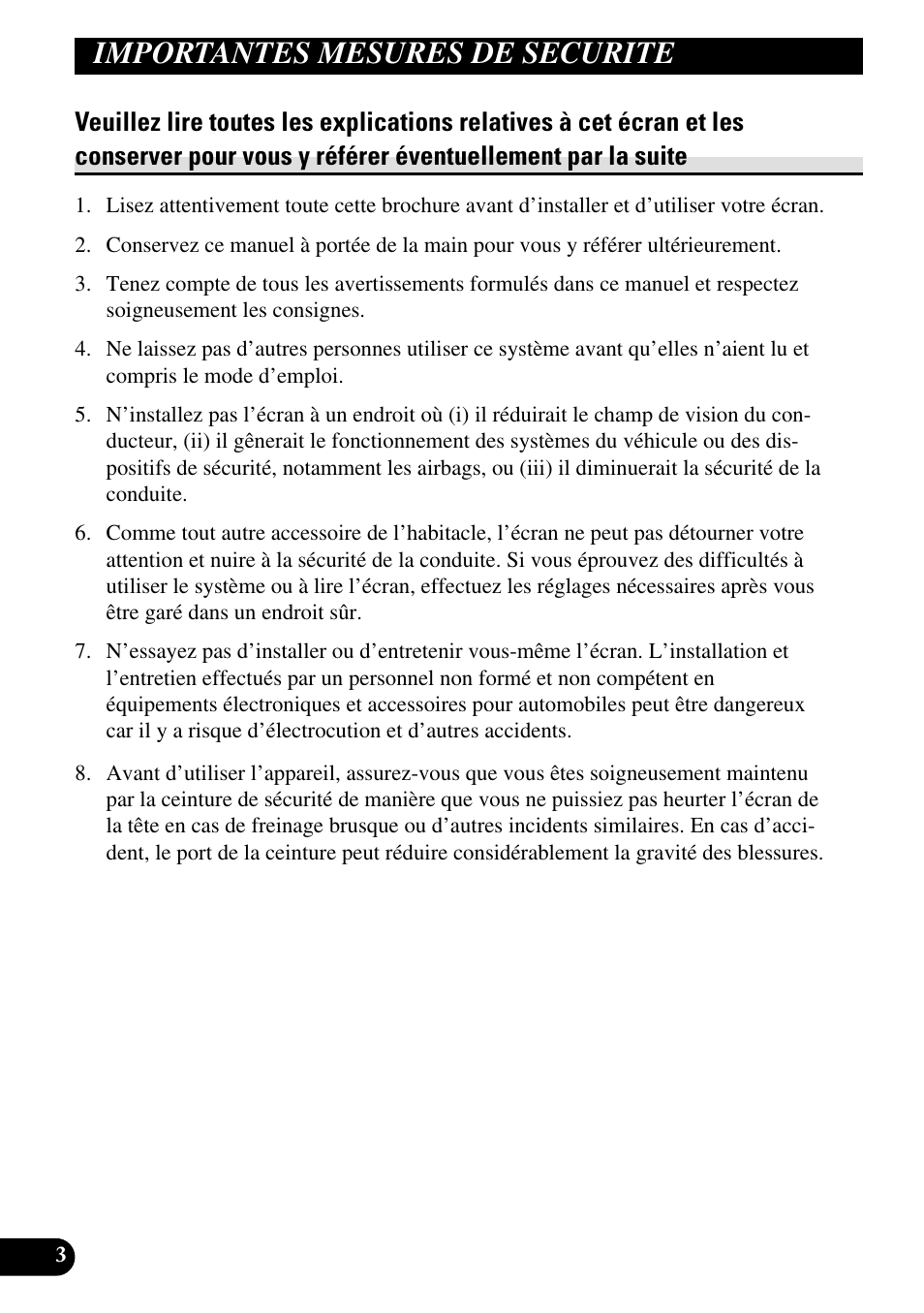 Importantes mesures de, Securite, Veuillez lire toutes les explications relatives à | Importantes mesures de securite | Pioneer AVR-W6100 User Manual | Page 40 / 112