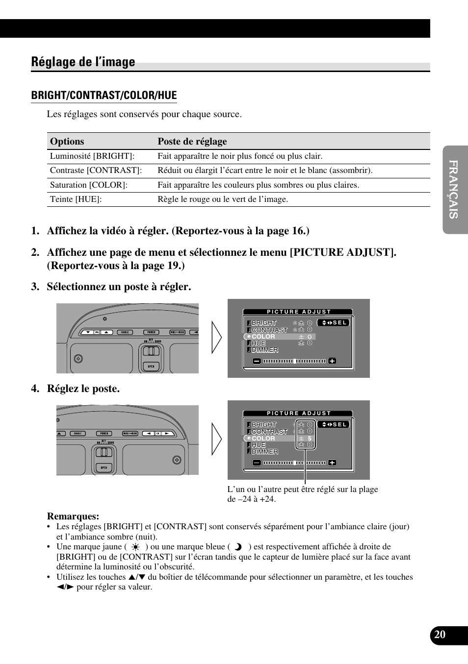 Réglage de l’image, Bright/contrast/color/hue, Dimmer | Pioneer AVR-W6100 User Manual | Page 57 / 112