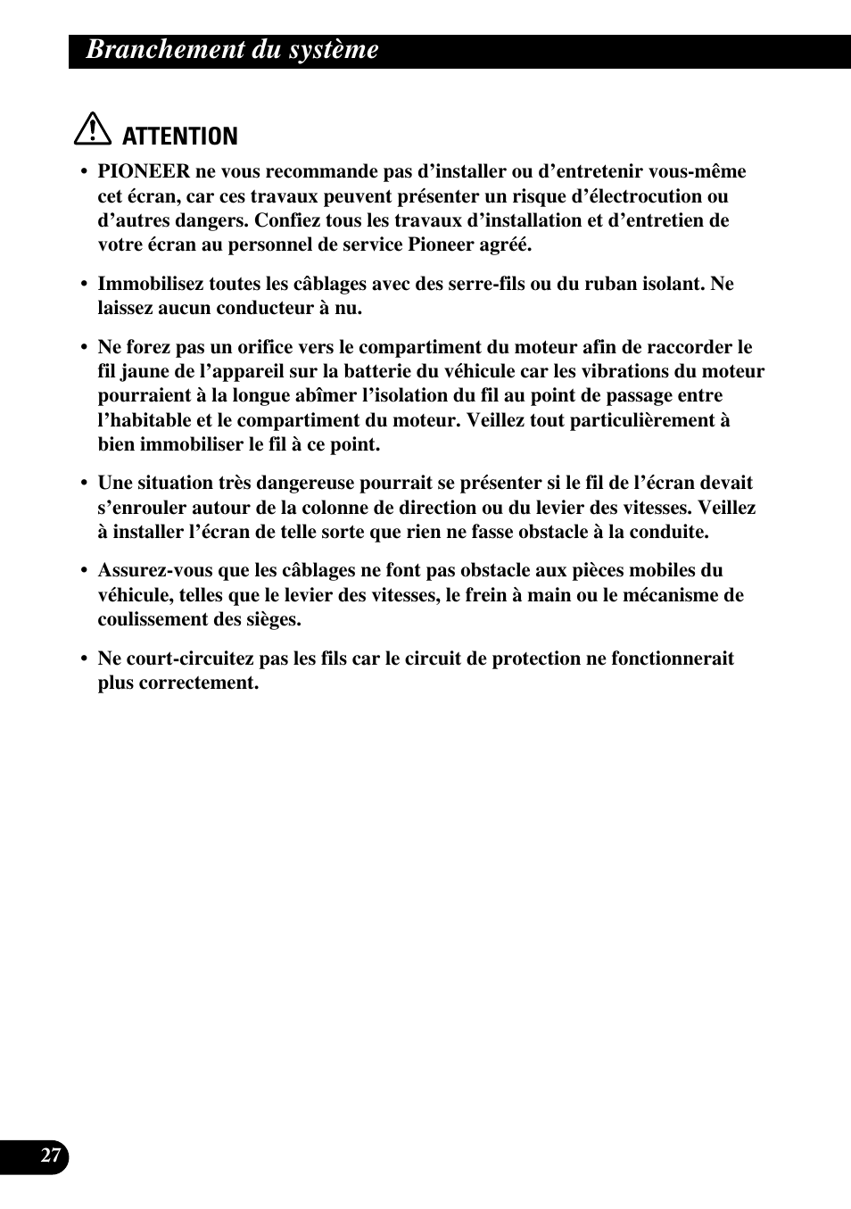 Branchement du système, Attention | Pioneer AVR-W6100 User Manual | Page 64 / 112