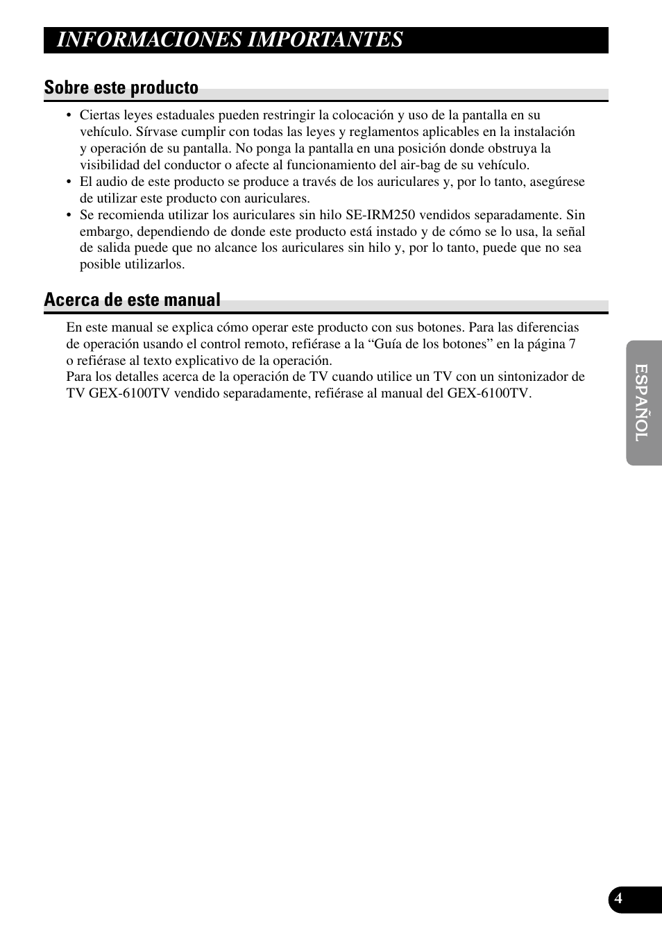 Informaciones importantes, Pioneer, Sobre este producto | Acerca de este manual | Pioneer AVR-W6100 User Manual | Page 77 / 112