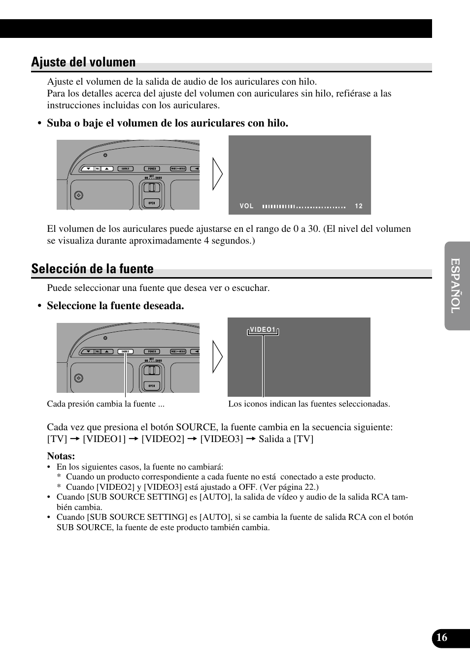 Selección de la fuente, Ajuste del volumen | Pioneer AVR-W6100 User Manual | Page 89 / 112