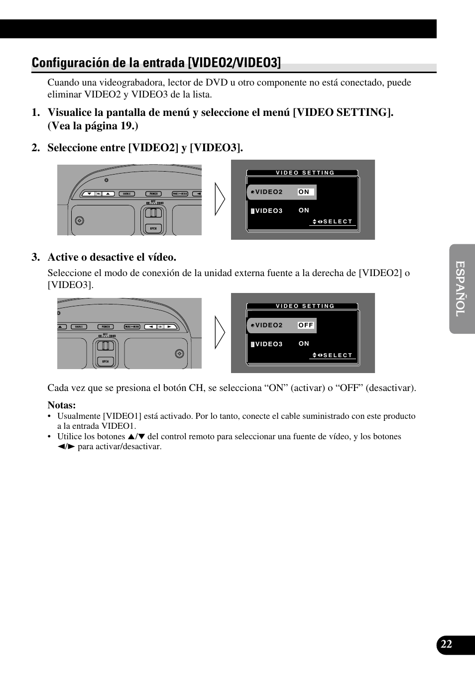 Configuración de la entrada, Video2/video3, Configuración de la entrada [video2/video3 | Pioneer AVR-W6100 User Manual | Page 95 / 112