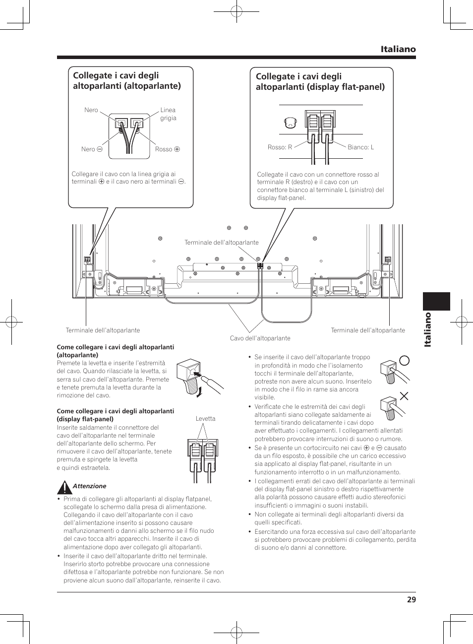 Italiano, Collegate i cavi degli altoparlanti (altoparlante) | Pioneer KURO KRP-S02 User Manual | Page 29 / 56