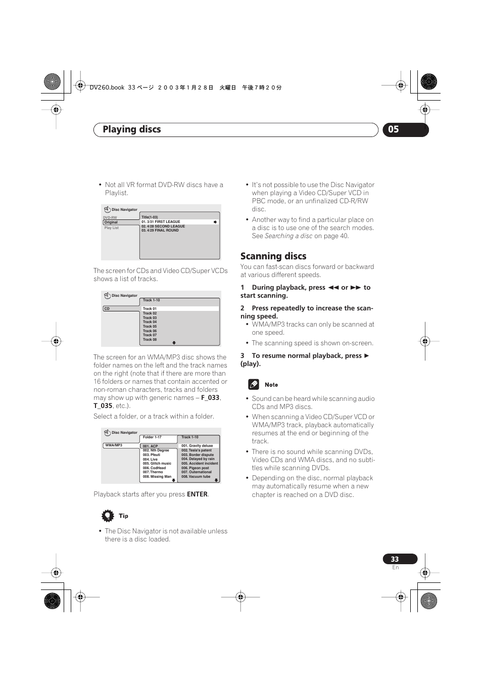 Scanning discs, Playing discs 05 | Pioneer DV-466-S User Manual | Page 33 / 72