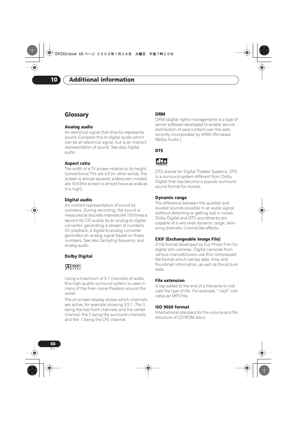 Glossary, Additional information 10 | Pioneer DV-466-S User Manual | Page 66 / 72