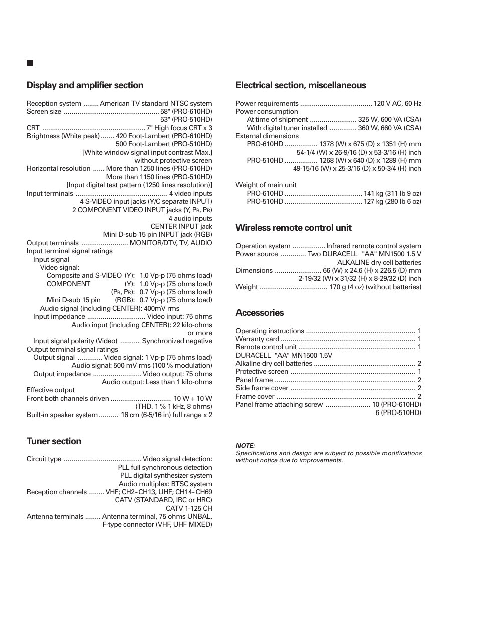 Wireless remote control unit, Accessories | Pioneer PRO-610HD User Manual | Page 82 / 83