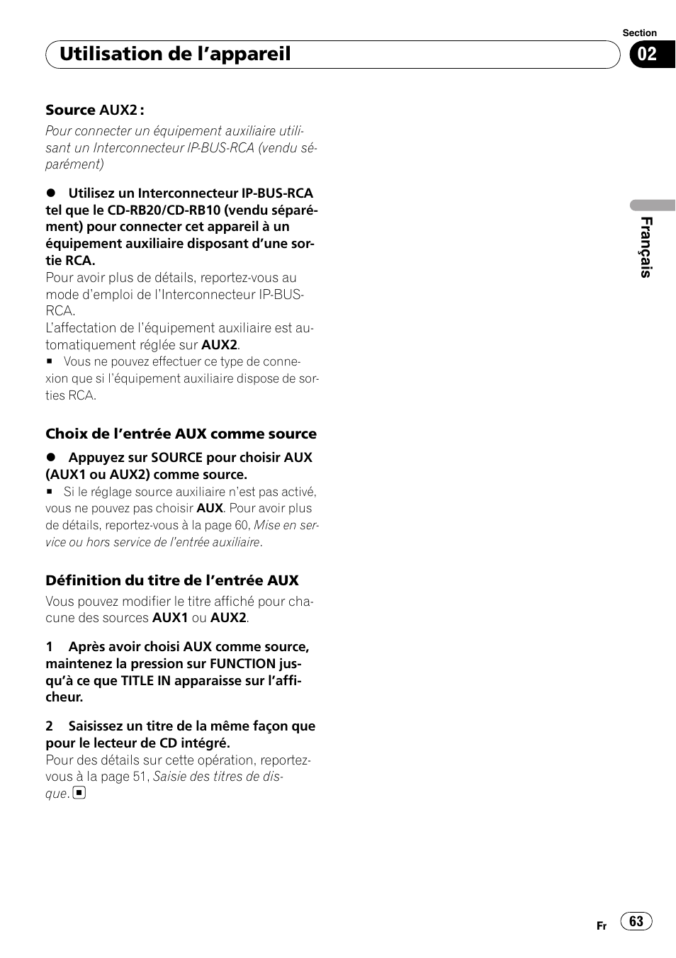 Utilisation de l ’appareil | Pioneer SRC7127-B/N User Manual | Page 63 / 118