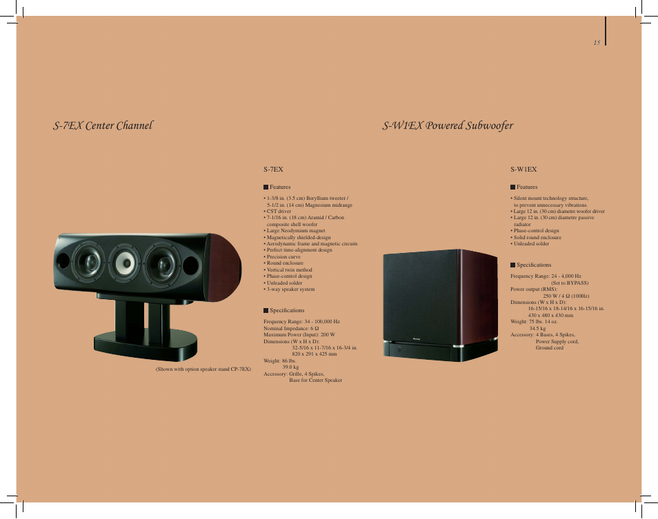 S-w1ex powered subwoofer s-7ex center channel | Pioneer S-1EX User Manual | Page 15 / 16