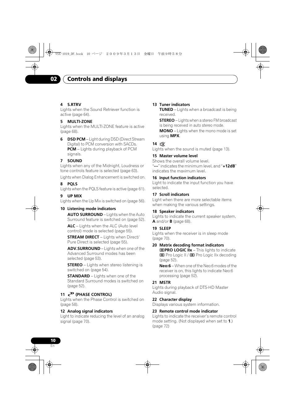 Controls and displays 02 | Pioneer VSX-919AH-S User Manual | Page 10 / 122