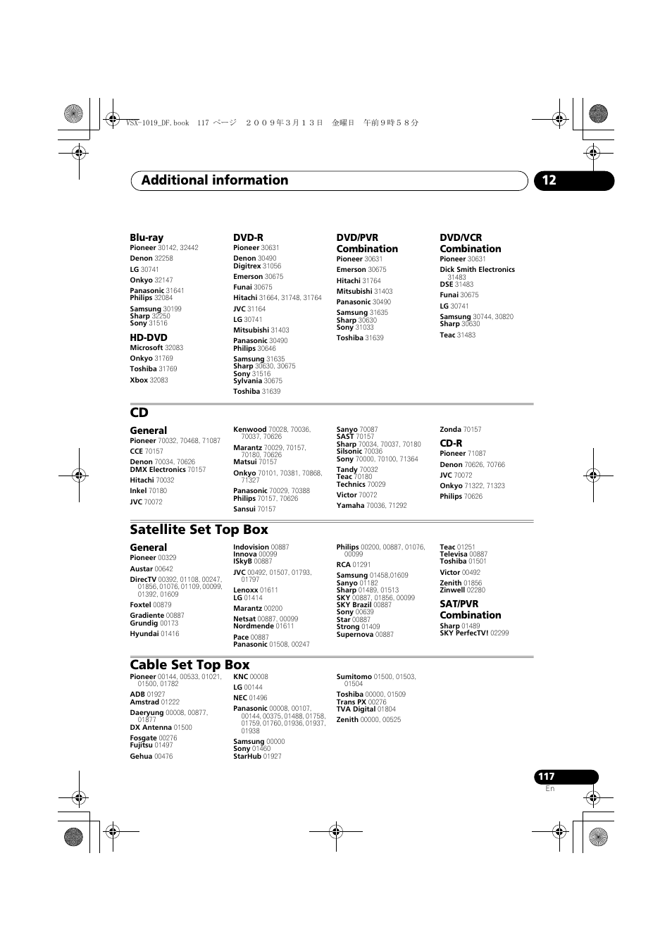 Satellite set top box, Cable set top box, Additional information 12 | Pioneer VSX-919AH-S User Manual | Page 117 / 122