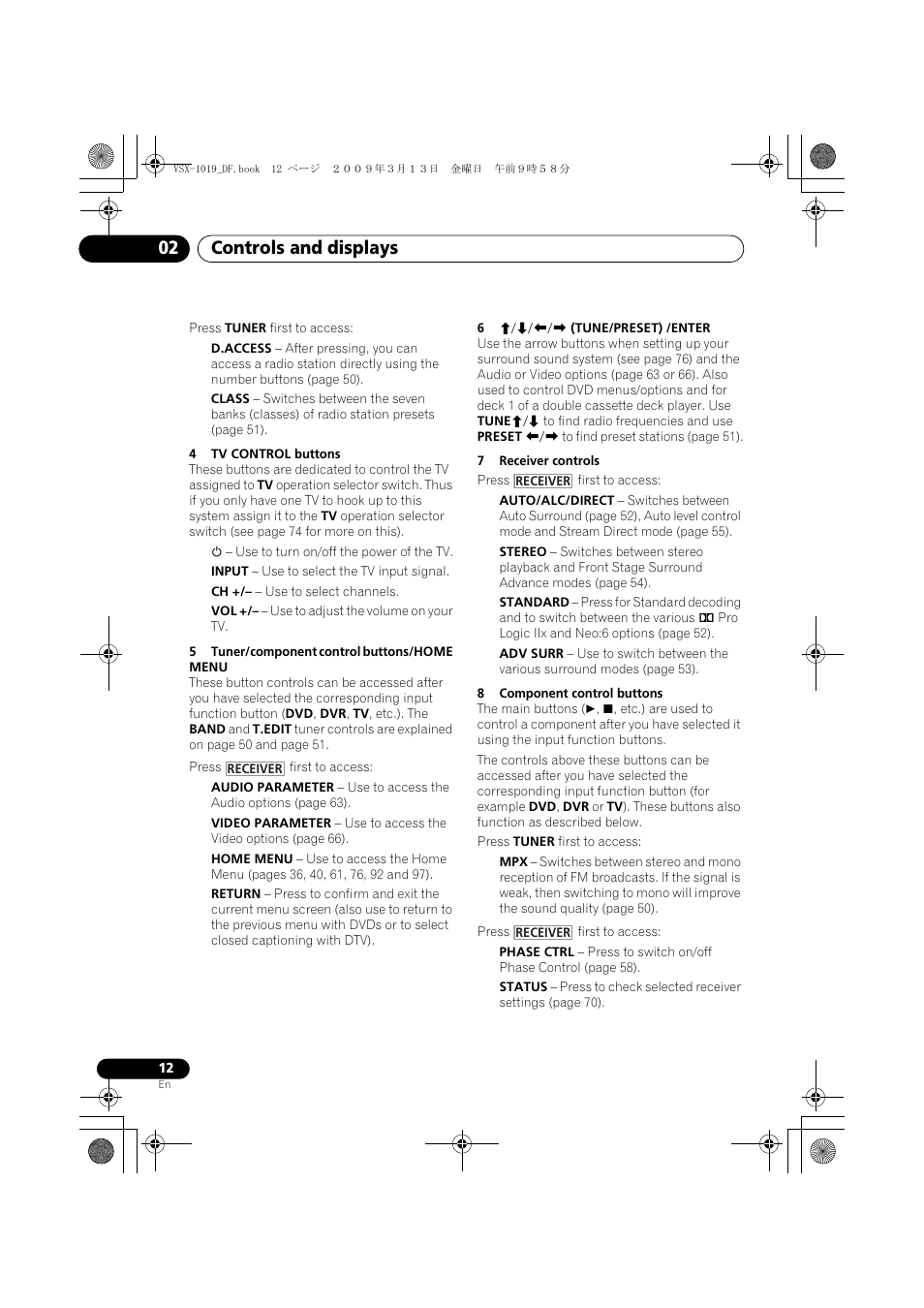 Controls and displays 02 | Pioneer VSX-919AH-S User Manual | Page 12 / 122