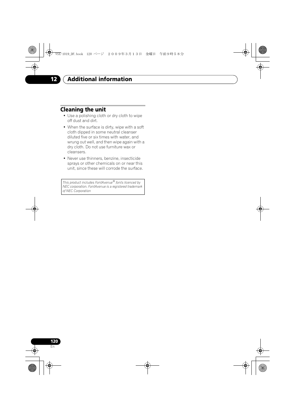 Cleaning the unit, Additional information 12 | Pioneer VSX-919AH-S User Manual | Page 120 / 122
