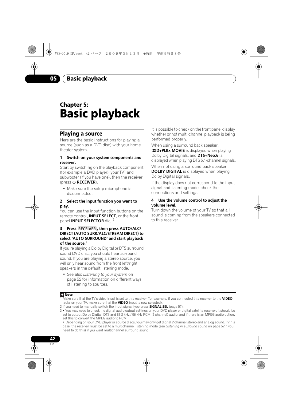 Basic playback, Playing a source, Basic playback 05 | Chapter 5 | Pioneer VSX-919AH-S User Manual | Page 42 / 122