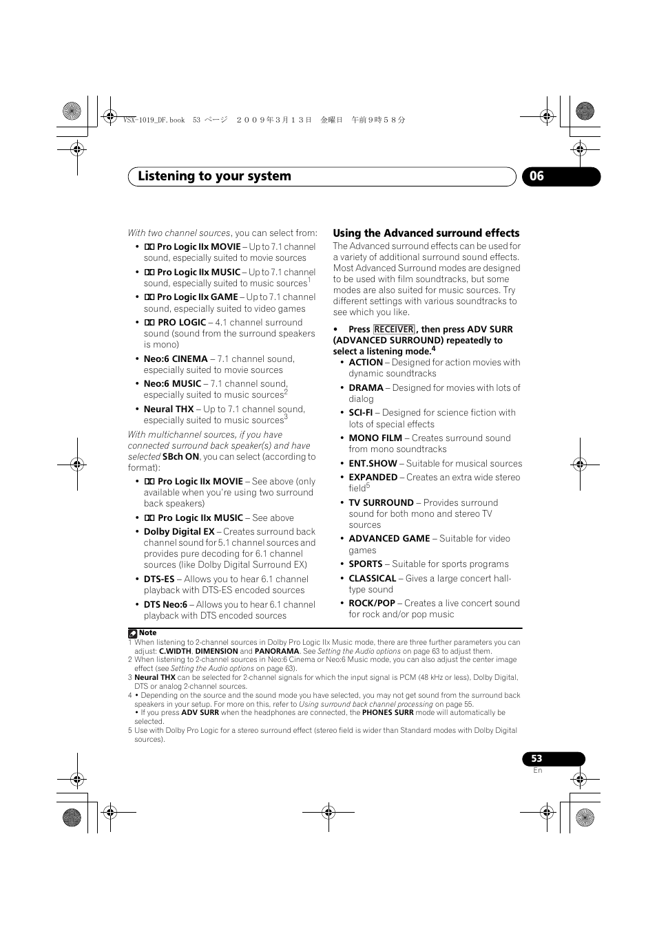 Using the advanced surround effects, Listening to your system 06 | Pioneer VSX-919AH-S User Manual | Page 53 / 122