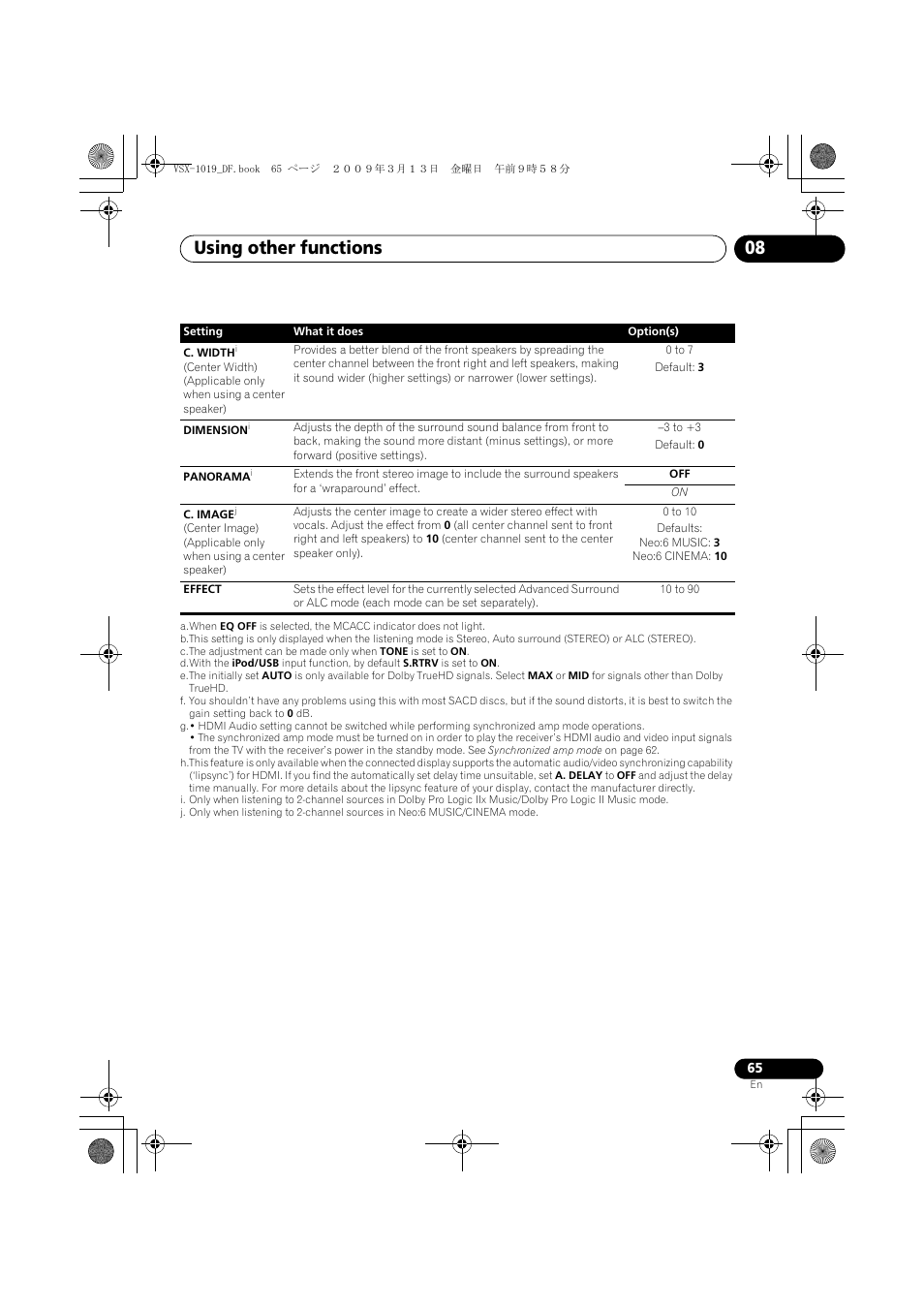 Using other functions 08 | Pioneer VSX-919AH-S User Manual | Page 65 / 122