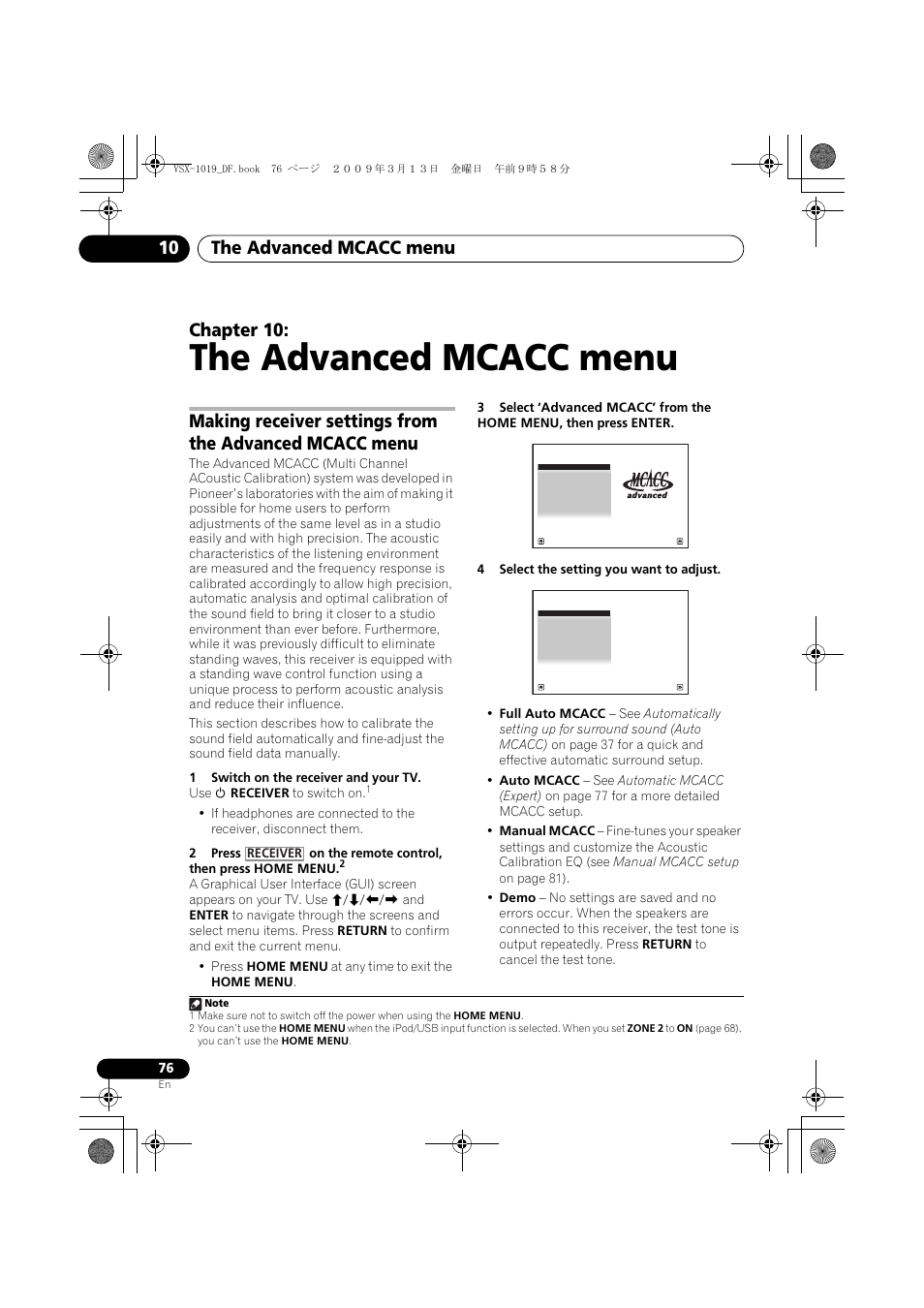 The advanced mcacc menu, The advanced mcacc menu 10, Chapter 10 | Pioneer VSX-919AH-S User Manual | Page 76 / 122