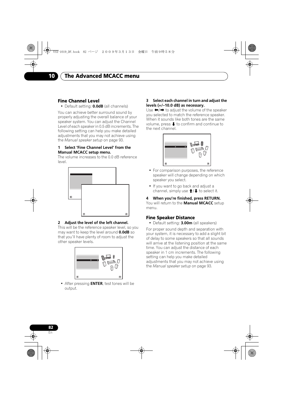 Fine channel level, Fine speaker distance, Fine channel level fine speaker distance | The advanced mcacc menu 10 | Pioneer VSX-919AH-S User Manual | Page 82 / 122