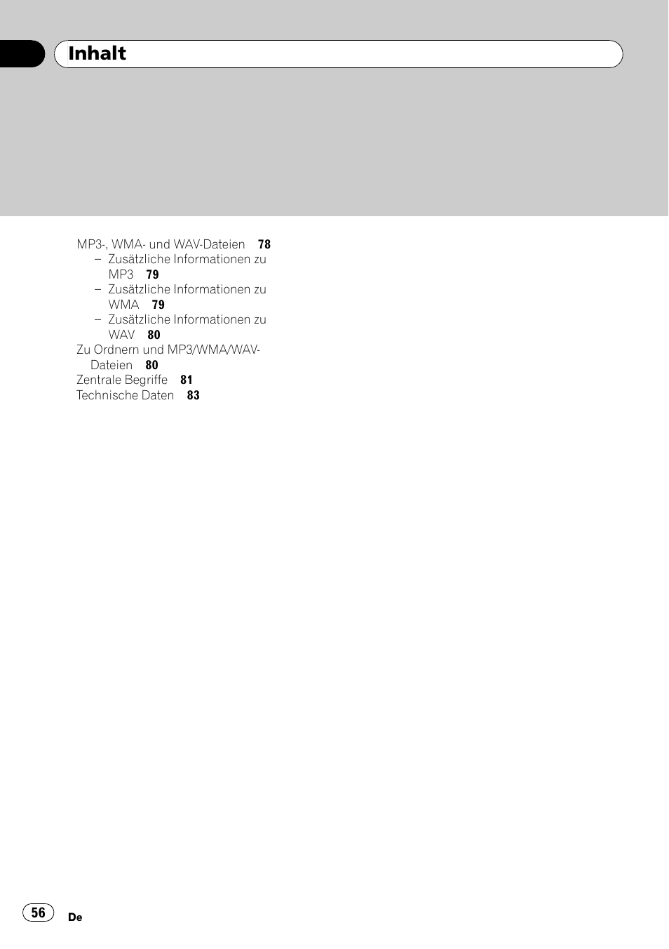 Inhalt | Pioneer DEH-3700MP User Manual | Page 56 / 90