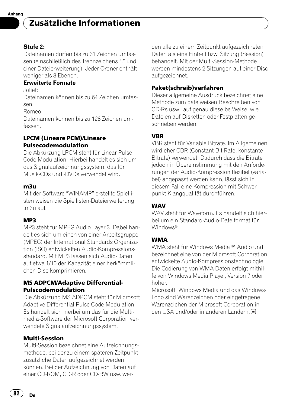 Zusätzliche informationen | Pioneer DEH-3700MP User Manual | Page 82 / 90