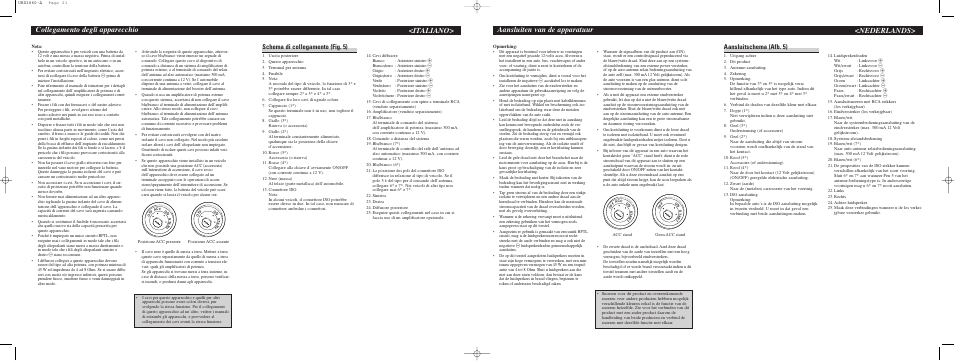 Collegamento degli apparecchio, Italiano, Nederlands> aansluiten van de apparatuur | Schema di collegamento (fig. 5), Aansluitschema (afb. 5) | Pioneer DEH-3700MP User Manual | Page 90 / 90