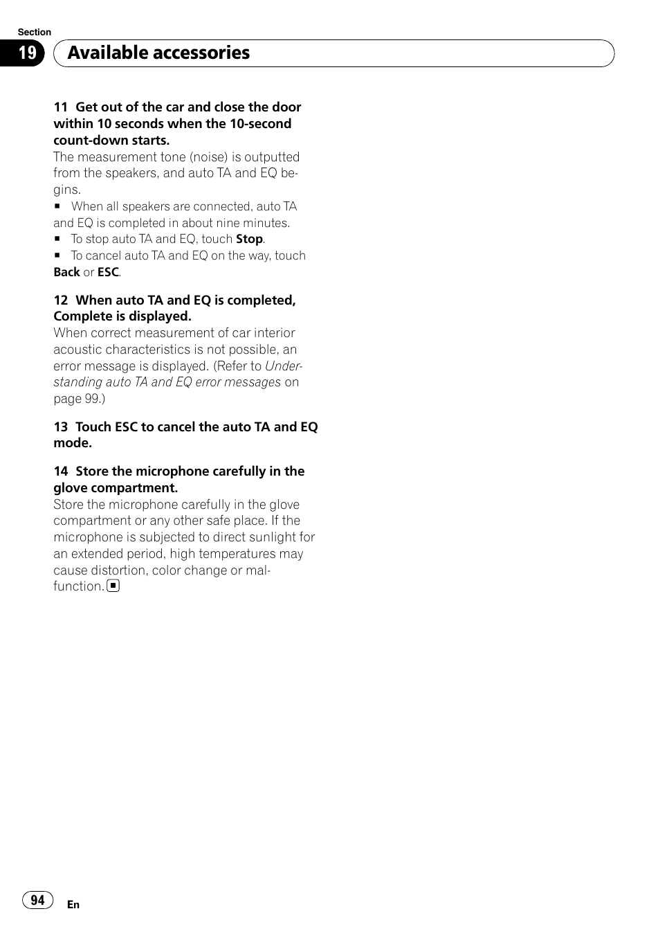 Available accessories | Pioneer DVD AV RECEIVER AVH-P3100DVD User Manual | Page 94 / 117