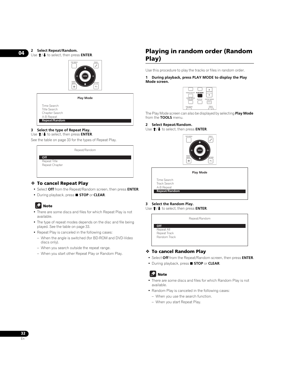 Playing in random order (random play) | Pioneer BONUSVIEW BDP-LX91 User Manual | Page 32 / 73