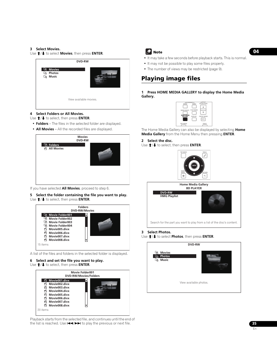 Playing image files | Pioneer BONUSVIEW BDP-LX91 User Manual | Page 35 / 73