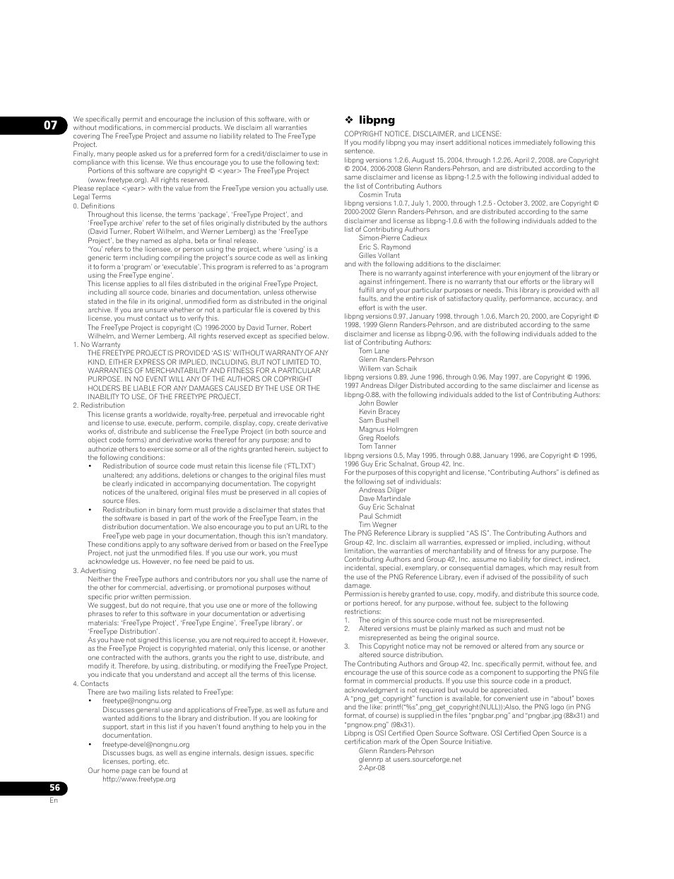 Libpng | Pioneer BONUSVIEW BDP-LX91 User Manual | Page 56 / 73