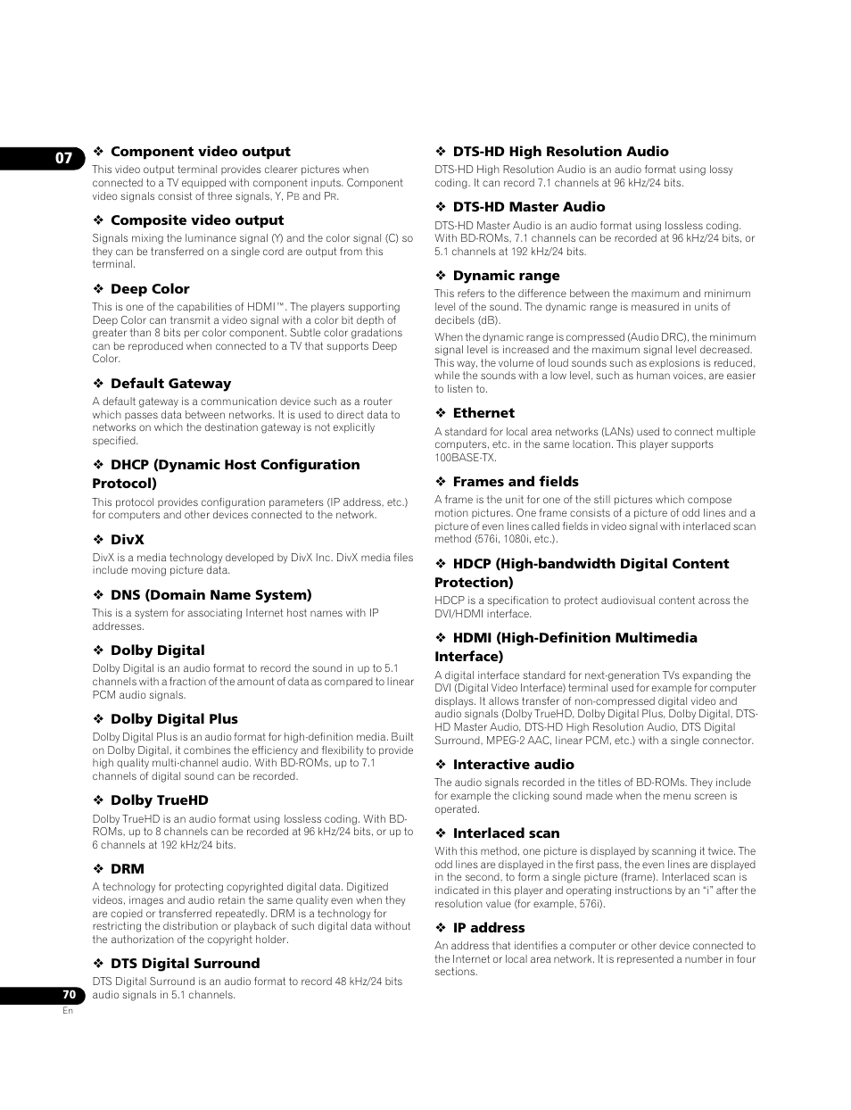 Pioneer BONUSVIEW BDP-LX91 User Manual | Page 70 / 73