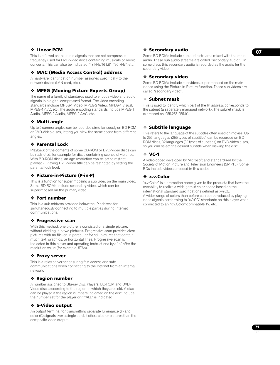 Pioneer BONUSVIEW BDP-LX91 User Manual | Page 71 / 73