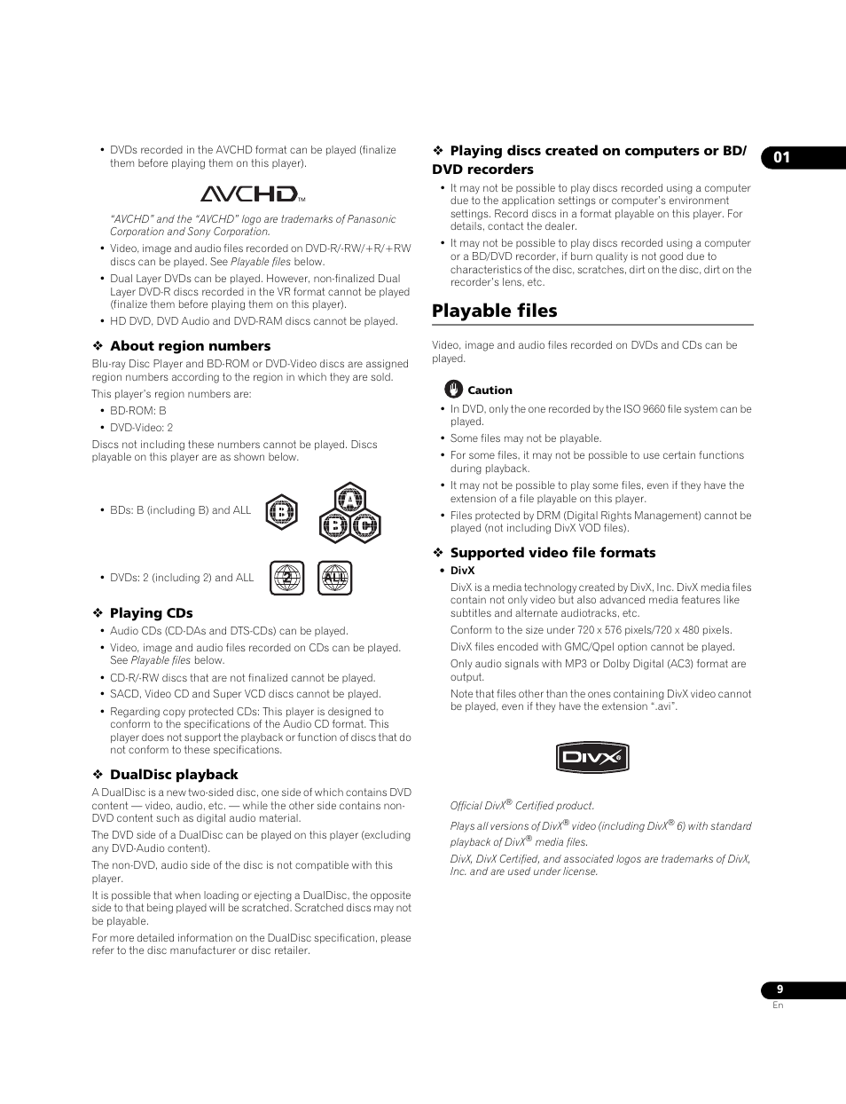 Playable files | Pioneer BONUSVIEW BDP-LX91 User Manual | Page 9 / 73