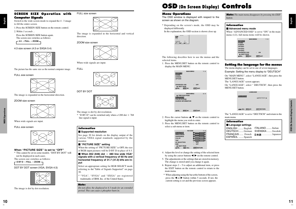 Controls, On screen display) | Pioneer PDP-614MX User Manual | Page 10 / 21
