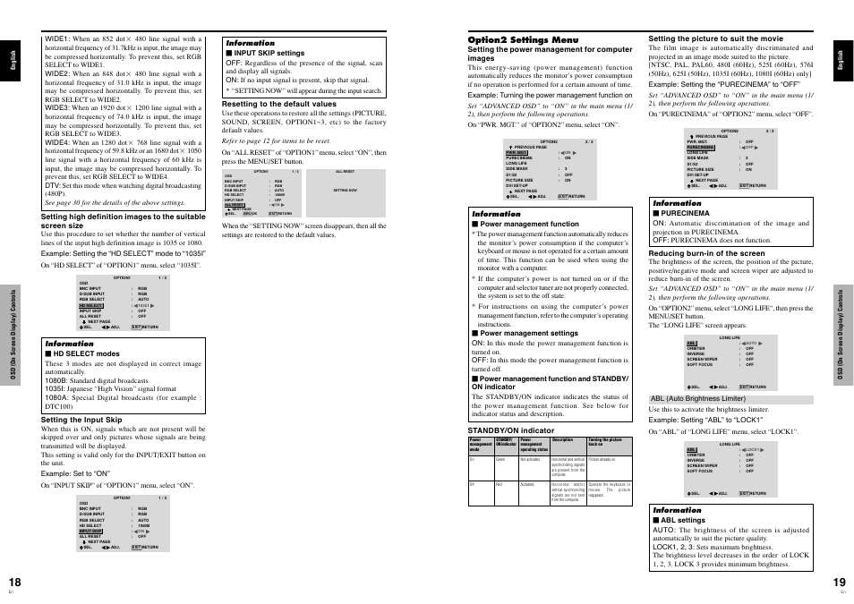 Option2 settings menu | Pioneer PDP-614MX User Manual | Page 14 / 21