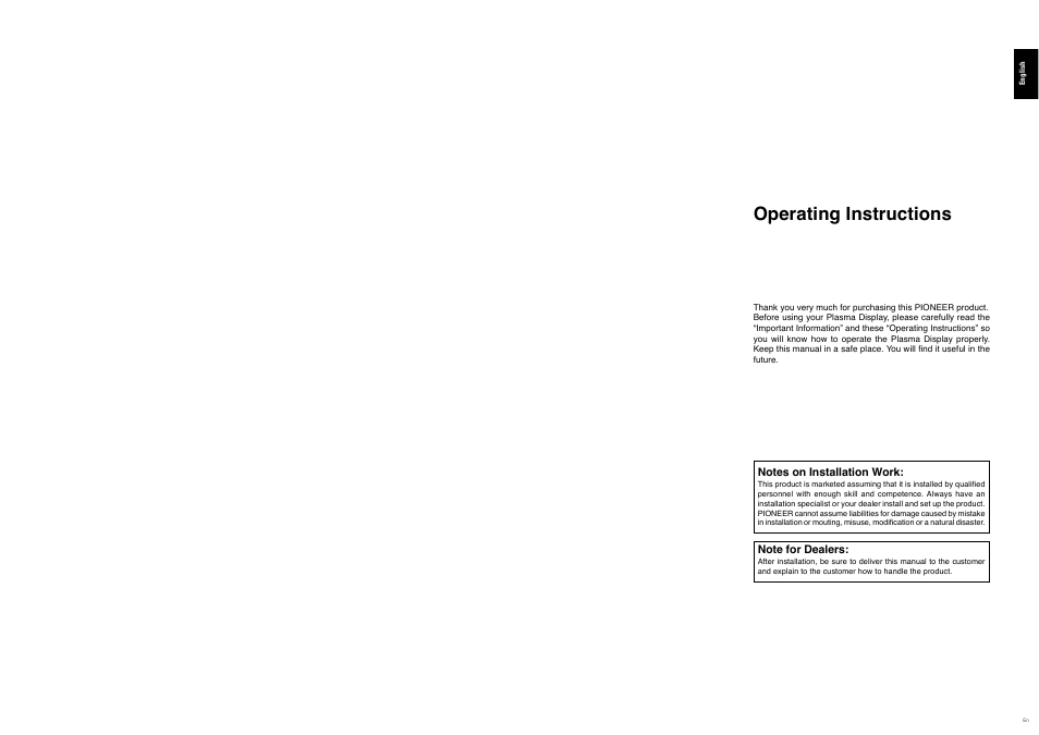 Operating instructions | Pioneer PDP-614MX User Manual | Page 2 / 21