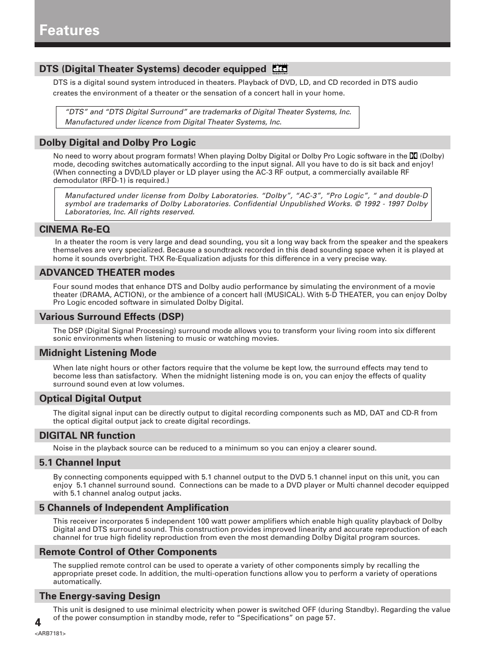 Features | Pioneer VSX-21 User Manual | Page 4 / 60