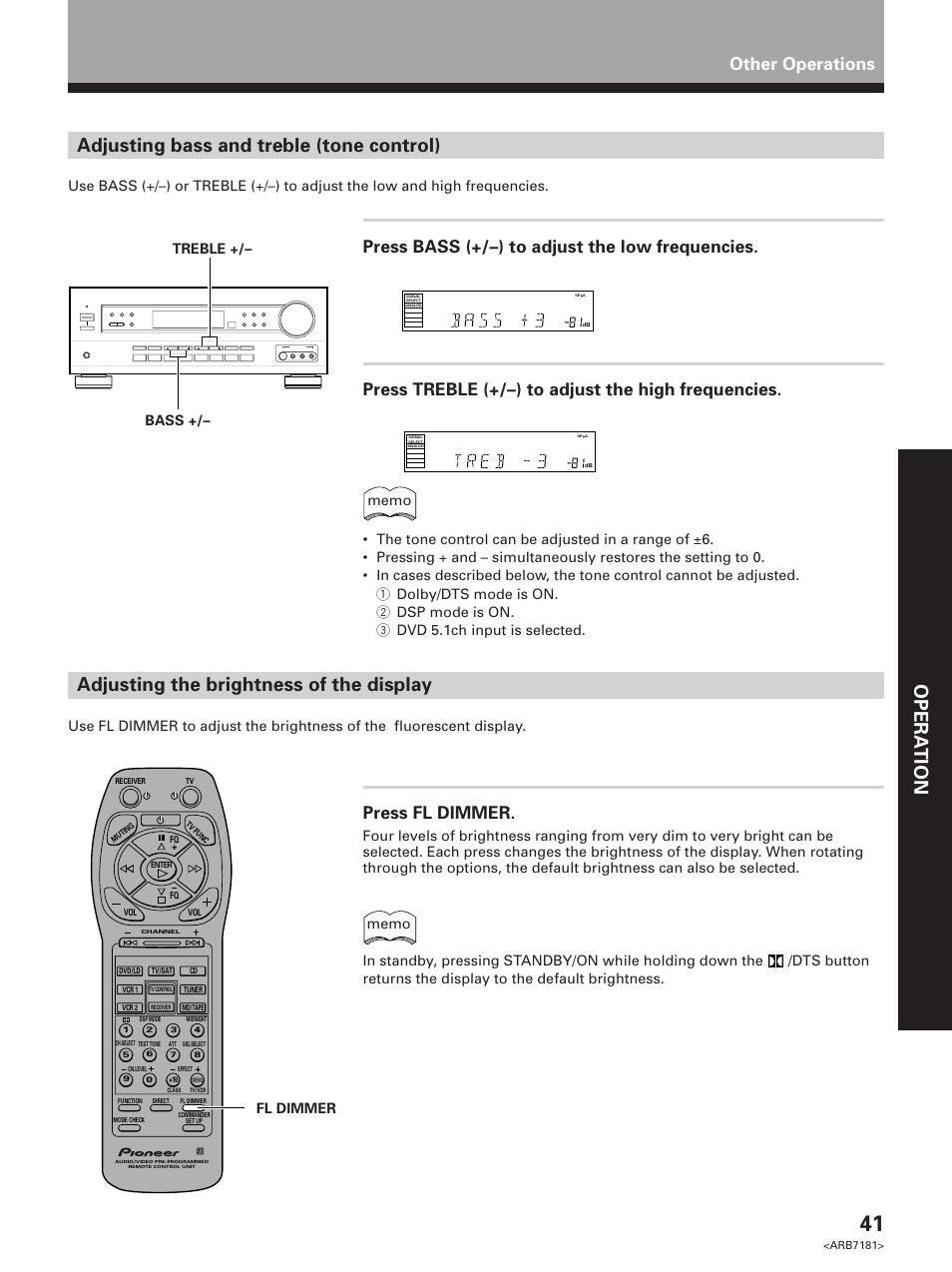 Adjusting the brightness of the display, Press fl dimmer, Other operations | Pioneer VSX-21 User Manual | Page 41 / 60