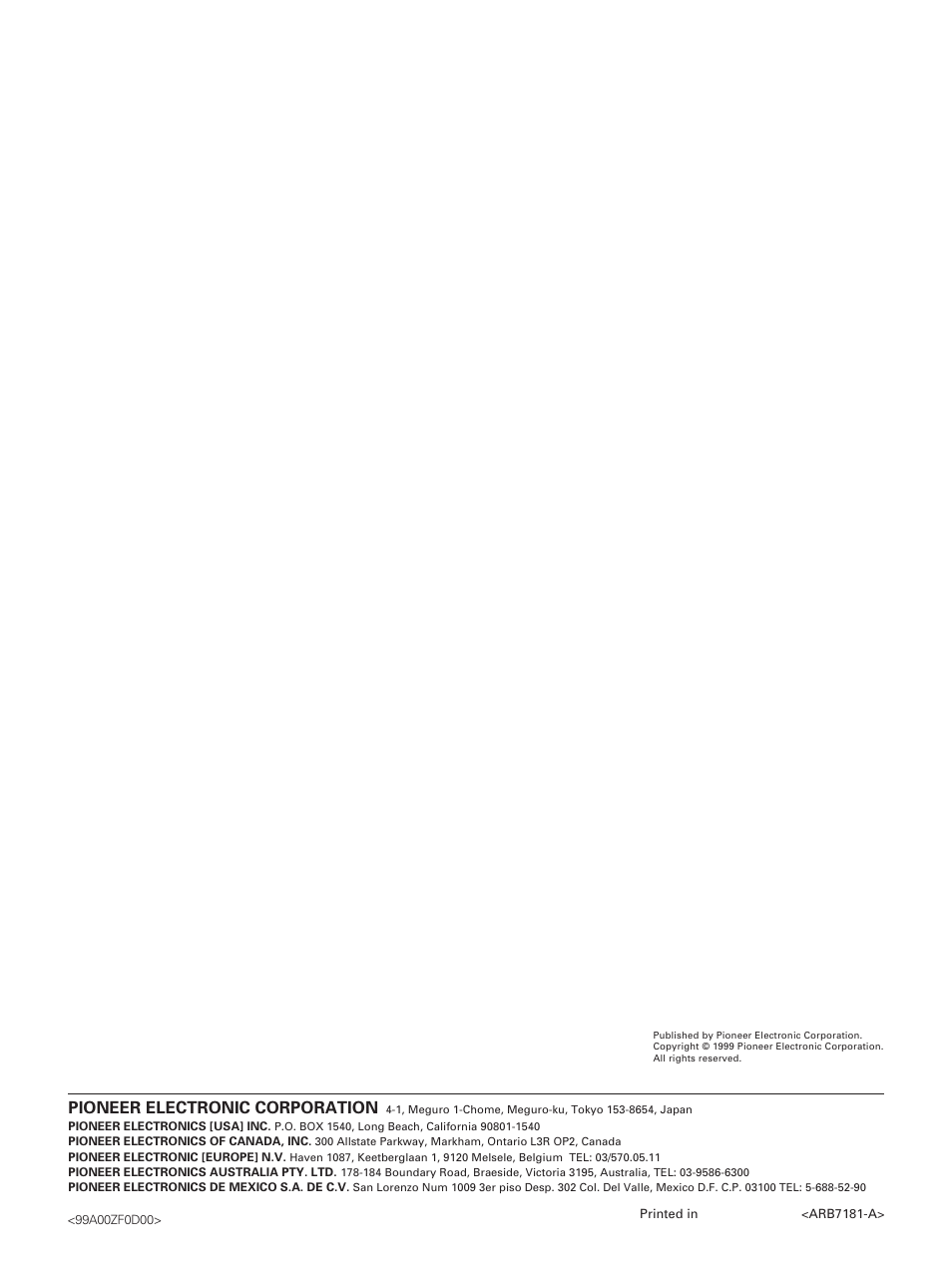 Pioneer electronic corporation | Pioneer VSX-21 User Manual | Page 60 / 60