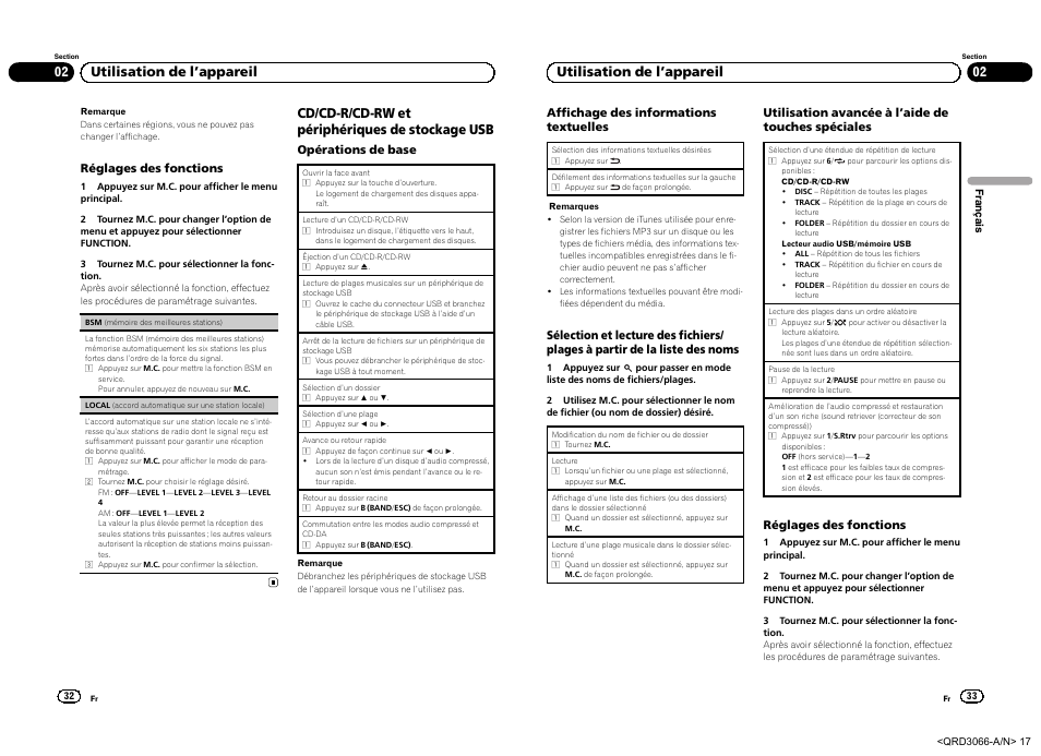 Cd/cd-r/cd-rw et périphériques de stockage usb, 02 utilisation de l ’appareil | Pioneer DEH-5300UB User Manual | Page 17 / 48
