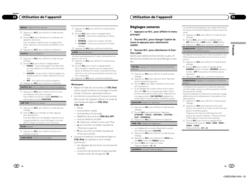 02 utilisation de l ’appareil réglages sonores, 02 utilisation de l ’appareil | Pioneer DEH-5300UB User Manual | Page 19 / 48