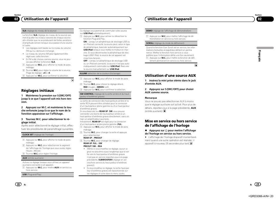 Réglages initiaux, 02 utilisation de l ’appareil, Utilisation d ’une source aux | Pioneer DEH-5300UB User Manual | Page 20 / 48