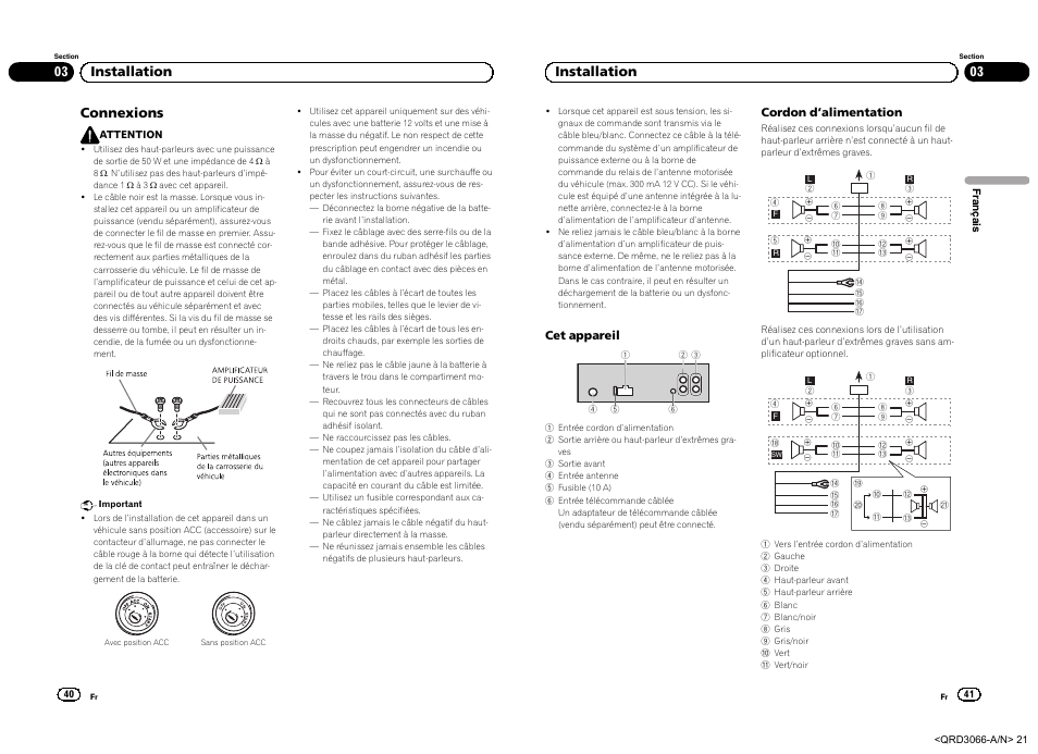 Connexions, 03 installation | Pioneer DEH-5300UB User Manual | Page 21 / 48