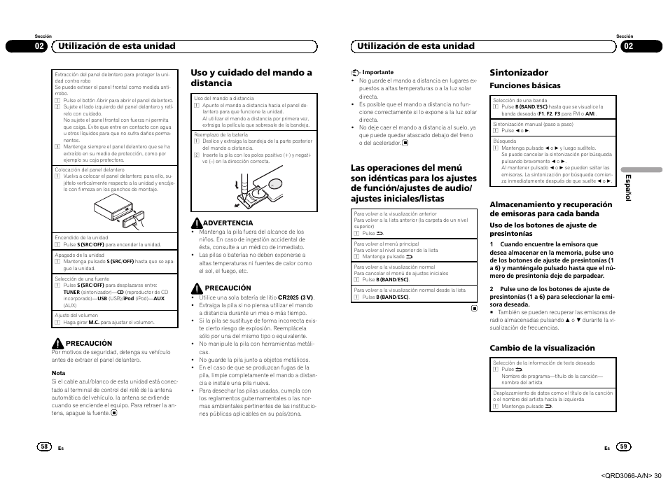 Uso y cuidado del mando a distancia, 02 utilización de esta unidad, Sintonizador | Pioneer DEH-5300UB User Manual | Page 30 / 48