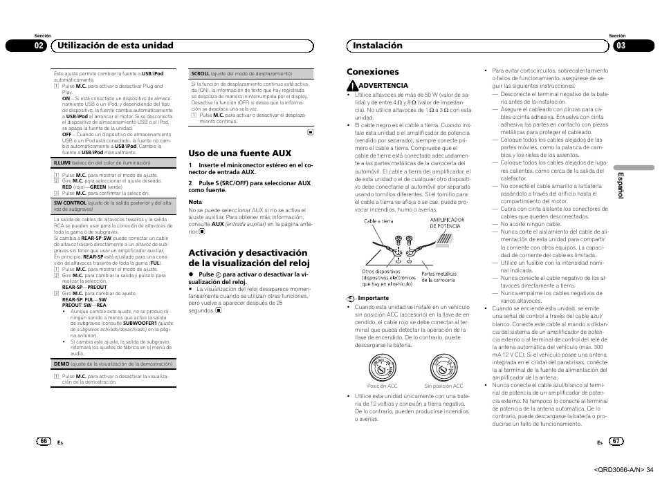 Uso de una fuente aux, 02 utilización de esta unidad conexiones, 03 instalación | Pioneer DEH-5300UB User Manual | Page 34 / 48