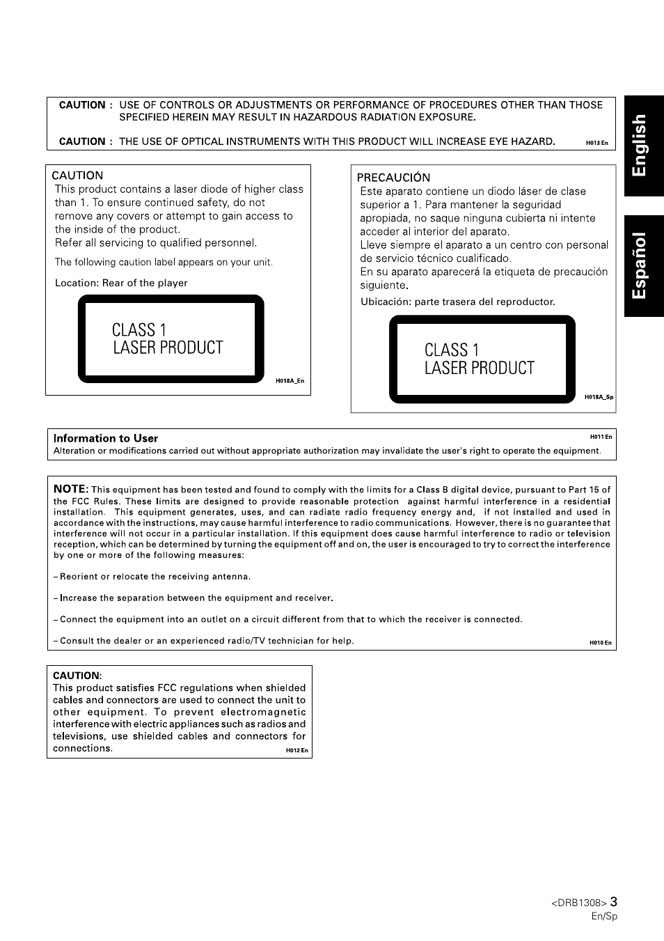 English español | Pioneer CMX-3000 User Manual | Page 3 / 33